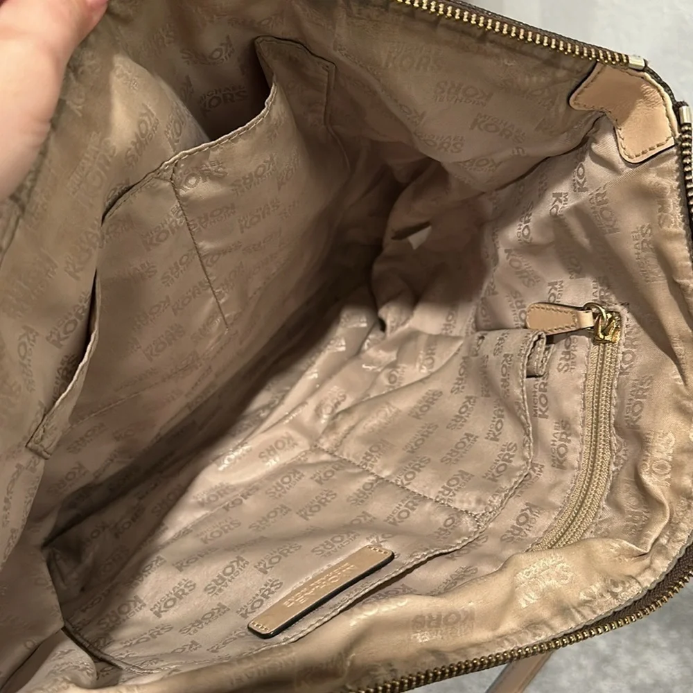 MICHAEL Michael Kors Brown Signature Coated‎ Leather Jet Set East West Tote